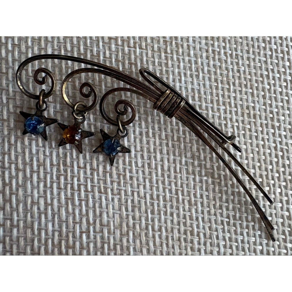 Vintage 1940s Vermeil Gold over Sterling Star Brooch  Wire Wrapped Rhinestone